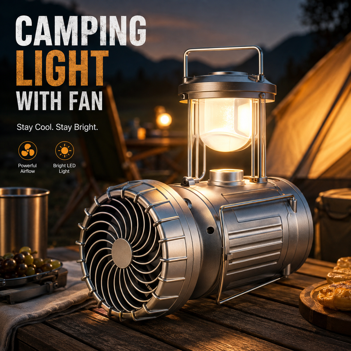 6 in 1 portable outdoor LED camping lantern with fan