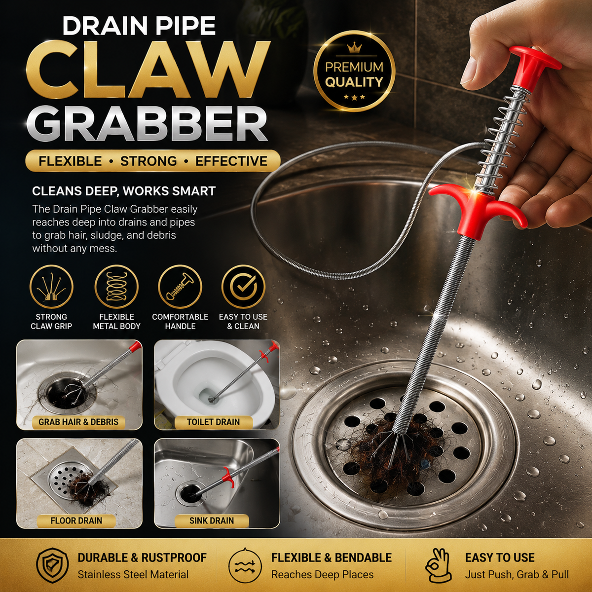 Flexible Drain Claw Grabber